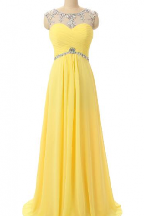 Sleeveless Yellow Color Floor Length Long Evening Formal Dress,beaded Party Dress,prom Gown Sexy Open Back