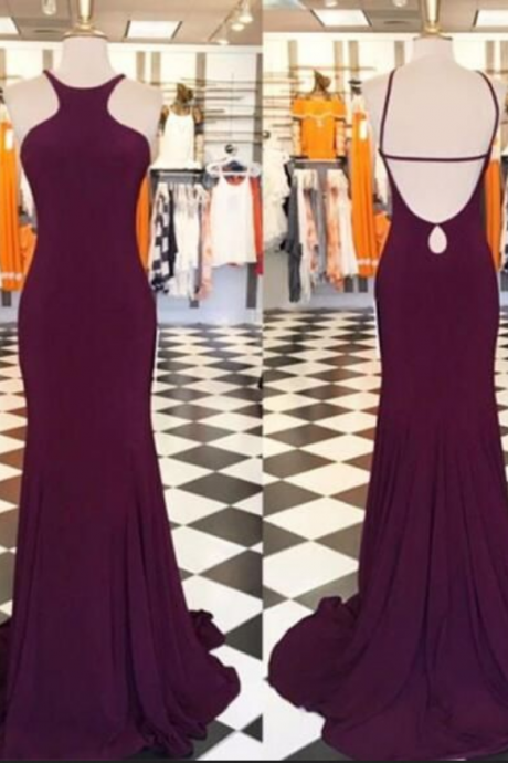 Grape Backless Simple Prom Dresses Mermaid Long Sexy Formal Women Evening Gowns Party Dress Plus Size