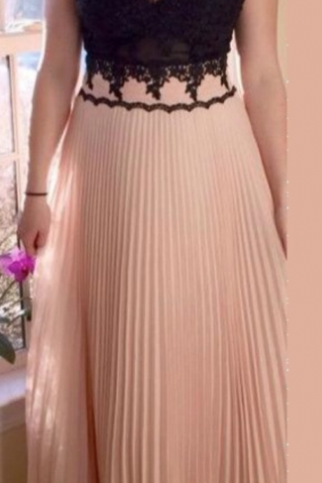 Lace Pleated A-line Chiffon Prom Dresses
