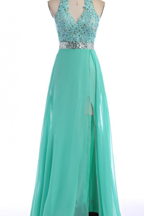 V-neck Green Lace Chiffon Prom Dress,evening Dresses