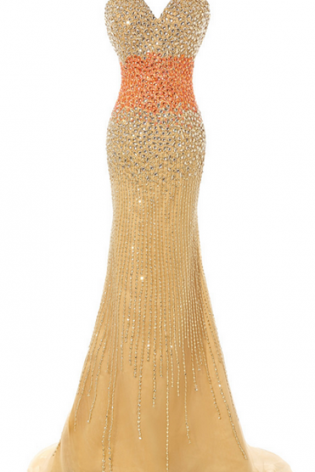 Beading Champagne Sweetheart Delicate Beaded Evening Dresses
