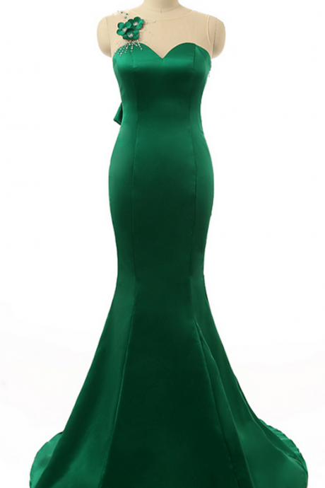 Green Prom Dresses Sleeveless Vestido De Festa Beading Satin Evening Party Dress Long