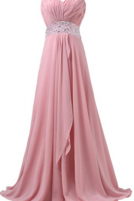 Long Paragraph Pink Mopping Bridesmaid Dress Pleated High Waist Fashion Prom Dress Sleeveless Sexy Elegant Evening Dress