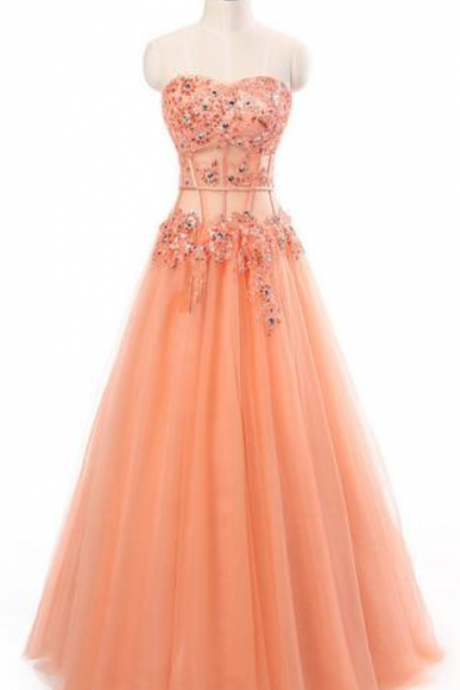 Women's Fashion Pink Sleeveless Dress Applique Sequins Bra Waist Prom Dresses Long Evening Dress Perspective