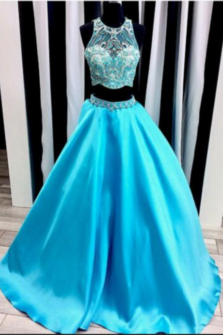 Sleeve Two Pieces Of Blue Promenade Dresses A-line Floor Length Of Vestido De Party Dress For Graduation Champagne
