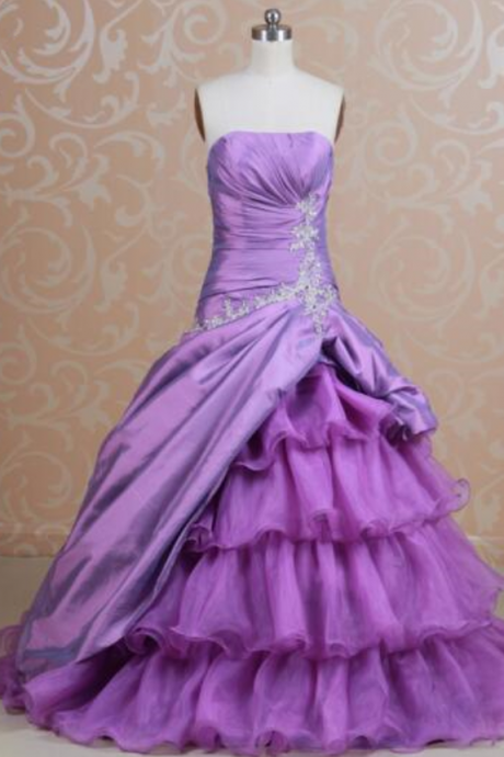 Purple Tube Top Sleeveless Prom Dresses Fashion Beaded Floor Length Cocktail Dress Tulle Evening Dresses