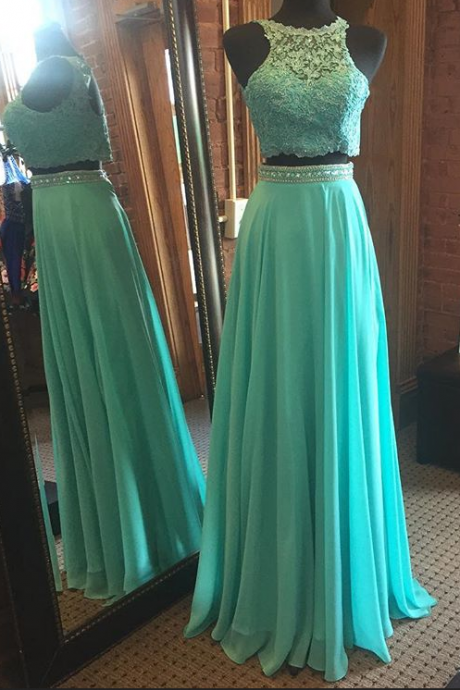 Chiffon Two Pieces Prom Dress With Beading