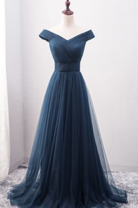 Navy Blue Prom Dress,off The Shoulder Prom Dress,custom Made Evening Dress,