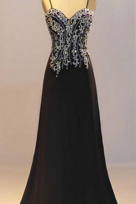 Prom Dresses, Black Prom Dresses,sheath Prom Dresses, Crystal Evening Dresses ,custom Made Party Dresses