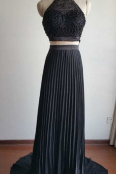 Two Pieces Prom Dress With Pleated Skirt