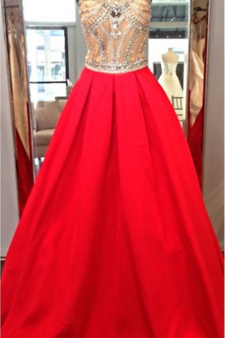 Red Satin Prom Dress With Open Back