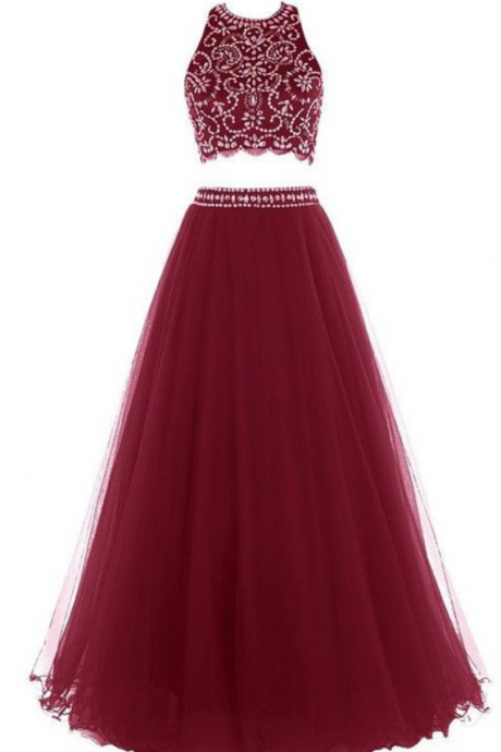 Floor Length Two Pieces Prom Dress With Beading
