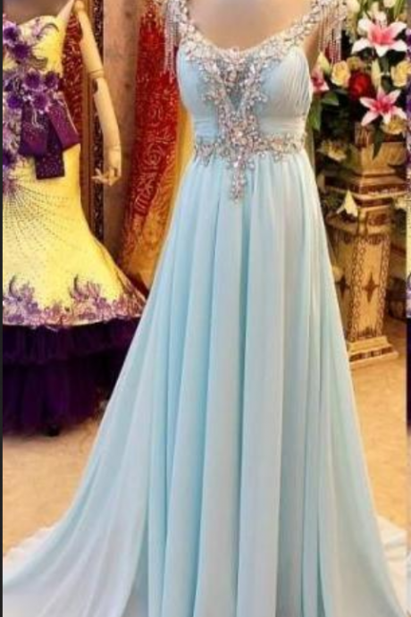 Prom Dress Light Blue Long Chiffon Formal Occasion Dress