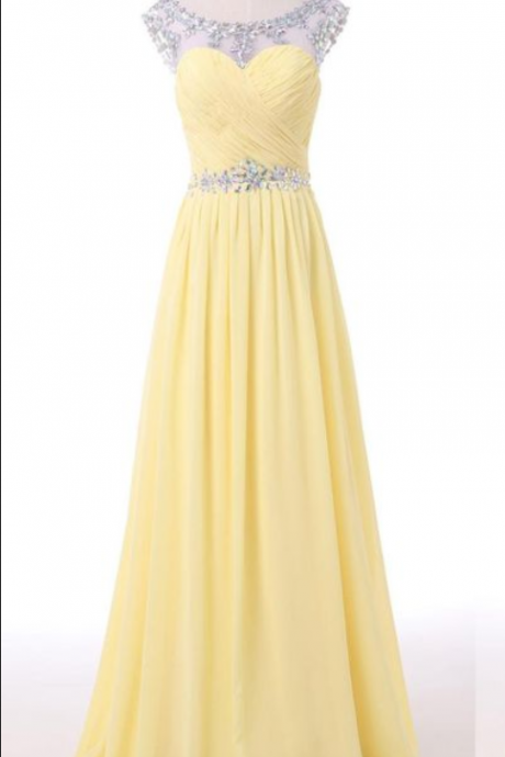 Sheer Sweetheart Neckline Long Yellow Prom Dress