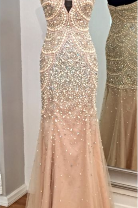 Fully Beaded Prom Dress With Pearls