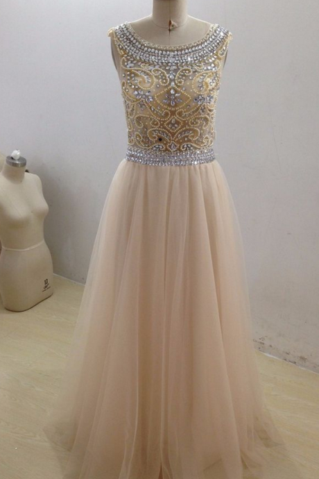 Beaded Prom Dress With Illusion Bodice