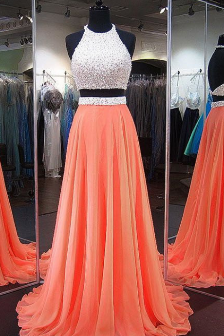 Coral 2 Pieces Prom Dress Evening Dresses