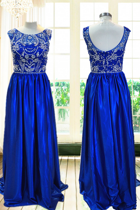 A Blue, Blue, Sleeveless Gown Prom Dresses