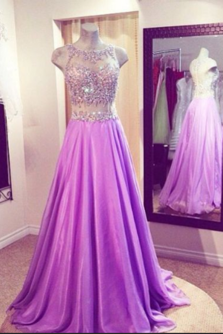 Long Organza Prom Dress With Beaded Illusion Bodice Evening Dresses