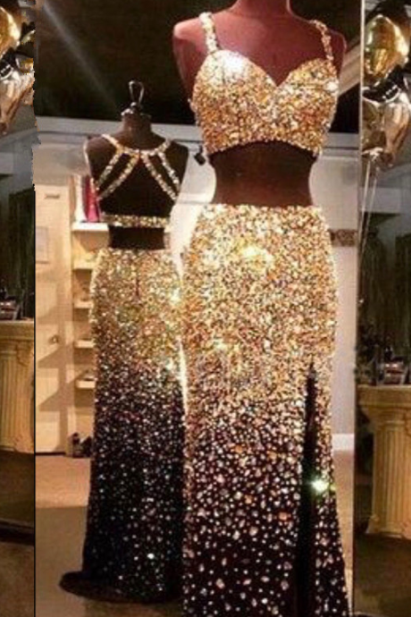 Sparkle 2 Pieces Prom Dress With Slit Evening Dresses