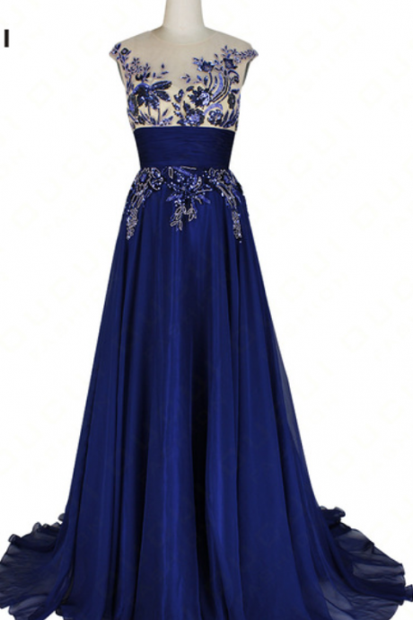 A Real Formal Dress Ball Gown With A Long Evening Dress Cap Sleeve Chiffon Illusion Dress With A Hand-wire Party Dress