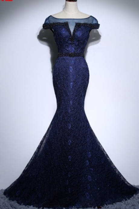 The Dark Blue Mermaid Lace Wedding Dress Prom Party Begins The Only Formal Evening Gown For Women To Sell Bathrobe Social Evening Parties
