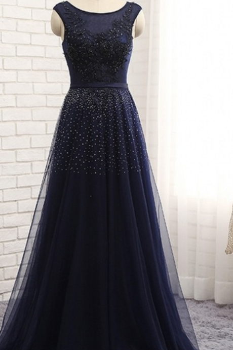 A Dark Blue Dress Evening Party A Chiffon Beauty Beaded Formal Dress Ball Gown For A Trade