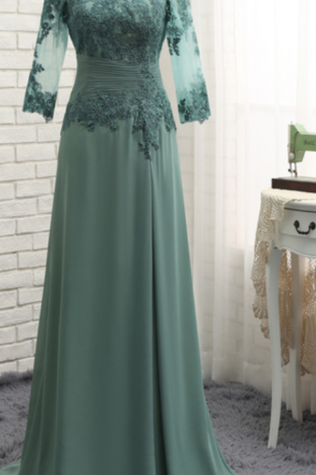 The Green Mother V-neck Lace Chiffon Wedding Dress Mom Came To The Wedding