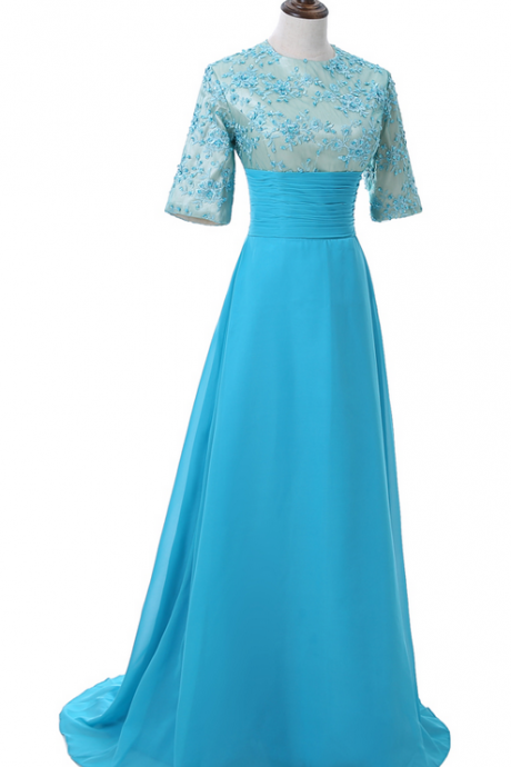 A Blue Evening Dress With A Short Sleeveless Chiffon Lace Dress And A Woman's Evening Gown With A Party In A Bathrobe