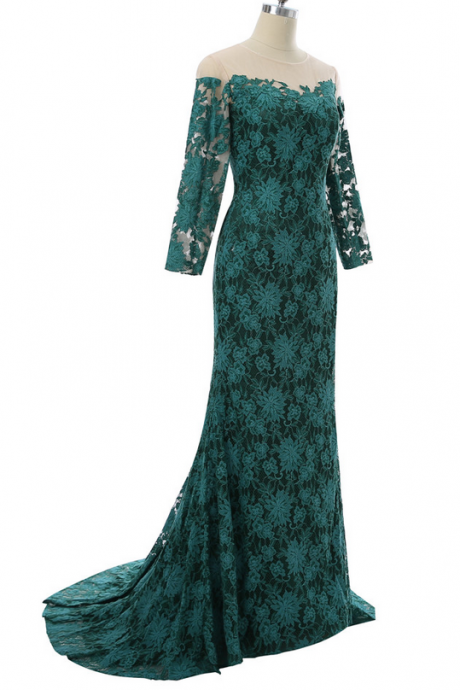 The Mermaid's Green Evening Dress Sccop Scans The Evening Dress Of A Long-sleeved, Long-sleeved Gown Of A Woman Wearing A Bathrobe