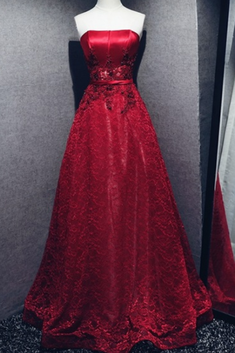The Red Lace Evening Party Dress Of The Hairline Strapless Women's Formal Dress Ball Gown