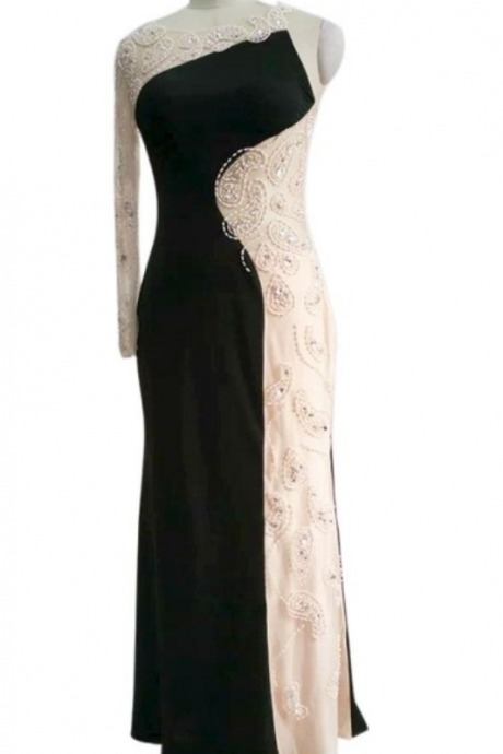To Enjoy The Full Floor Of The Spring - Line Chiffon Tank Of Retro Black Evening Gown