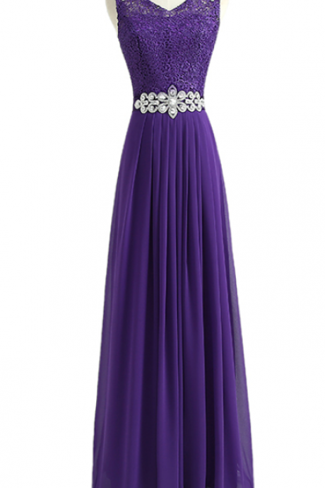 The Design Is Stylish Purple Lace, Chiffon Skirt Party Plus Size Bridesmaid Dress Evening Dress