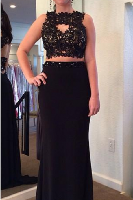 Chiffon Prom Dress With Black Applique Straight Formal Gown Evening Dress,long Evening Dresses