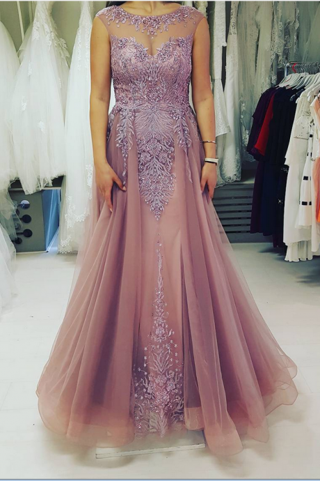 Prom Dresses ,most Beautiful Tulle Evening Dress Illusion Back Lace Appliques A Line Long Formal Gowns For Women Party Prom Gowns Robe De Soiree