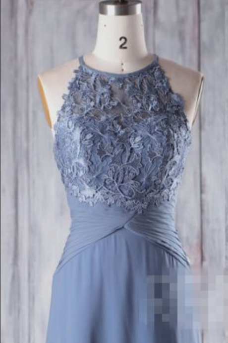 Steel Blue Chiffon Prom Dress Bridesmaid Dress, Sweetheart Illusion Wedding Dress,