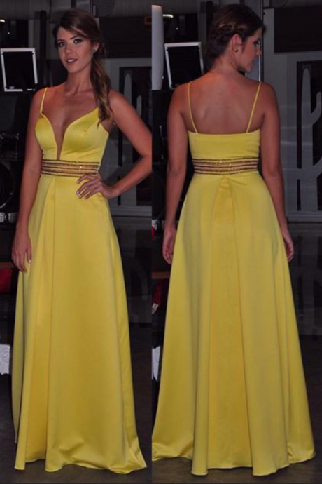 Sexy Yellow Satin Ball Gown With A V-neck Gown