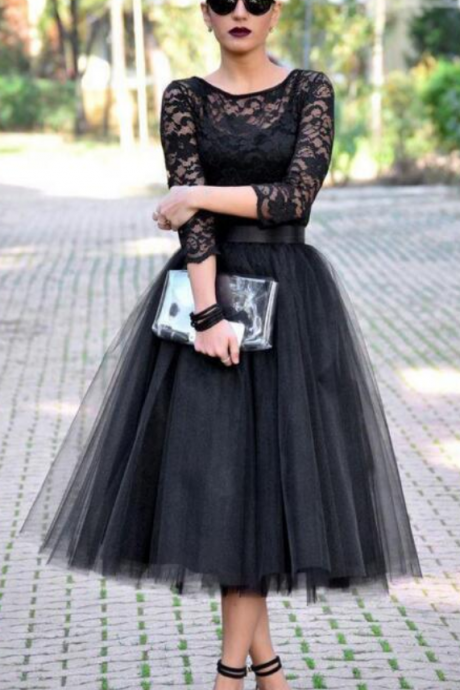 Beautiful Black Ball Gown With Lace, Short Skirt, Cocktail Dress, Mini Cocktail