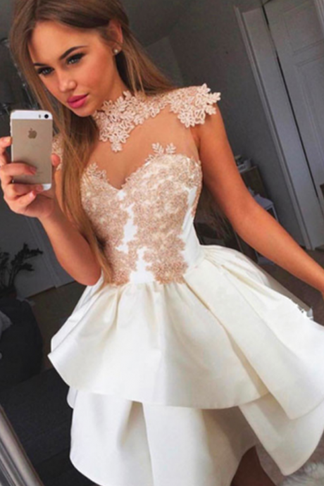 Ivory Homecoming Dresses,lace Homecoming Dresses,shrort Homecoming Dress,cute Dresses,