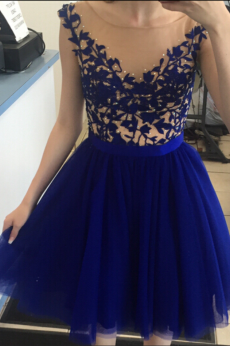 Navy Blue Tulle, Short Ball Gown, Homecoming Dress, Junior Year's Back-to-school Dress,