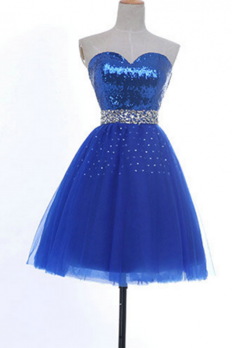Sequin Royal Blue Pearl Organza Cocktail Party Short Micro Special Moment Girl Evening Gowns ,homecoming Dress