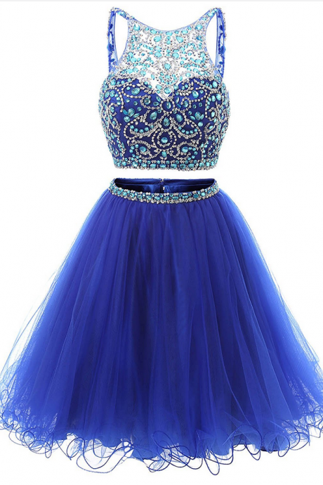The Short Tulle Bead Is Decorated With A Blue Two-piece Suit For The Homecoming Dressdress