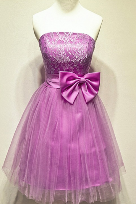 Aline Purple Homecoming Dresses Hollow Sleeveless Tulle Strapless Short ,homecoming Dress