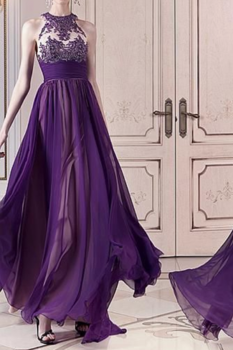 Purple Sleeveless Neck, Evening Dress, This Is A Ball Gown