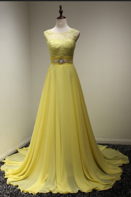 Yellow Evening Dresses, A Line Evening Dresses,long Chiffon Evening Gowns,zipper Evening Dress, Carpet Dresses