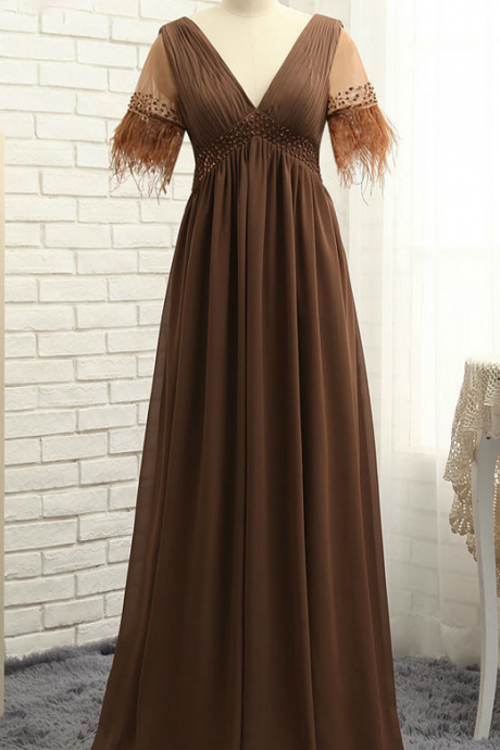 Brown Mother Of The Bride Dresses A-line V-neck Chiffon