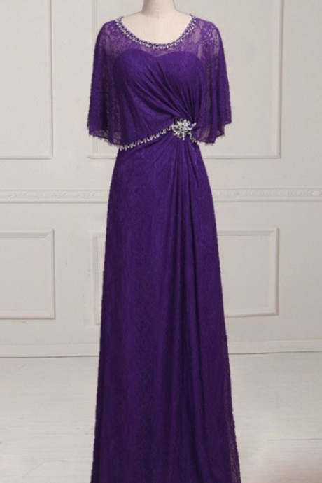 Princess Long Lace Mother Of The Bride Dresses Purple Evening Dresses