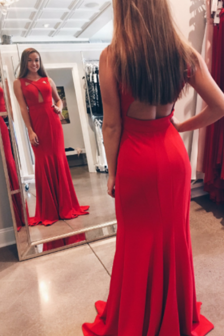 Elegant V-neck Mermaid Red Prom Dresses,long Prom Dresses, Prom Dresses, Evening Dress