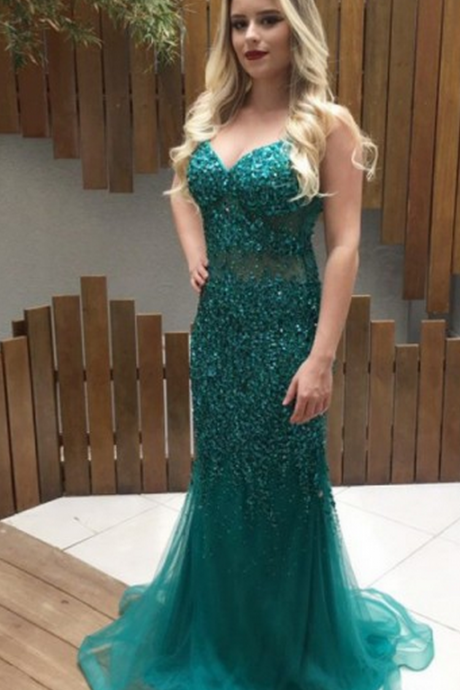 Mermaid Sleeveless Ball Gown, Evening Gown, Green Formal Dress,