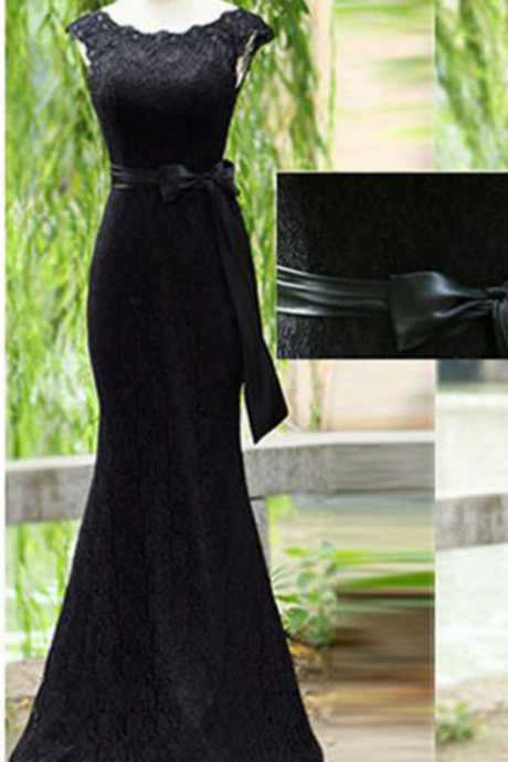Evening Dress Floor-length , Sash Sheath Sleeveless, Backless Lace Jewel For Prom Outlet Dresses